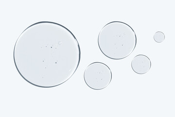 Gel texture. On a white background. Transparent gel. Drops, trailing, medicine, fertilization,...