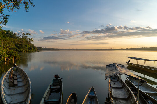 The beautiful lagoon of Limoncocha, biological reserve.