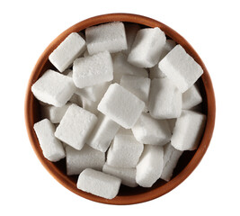 White refined sugar cubes isolated on white, top view  