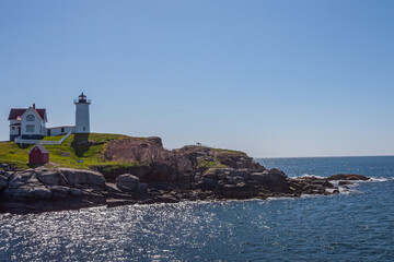 Lighthouse Scenic Landscape At The Maine Rocky Coast, USA, Spring 2014