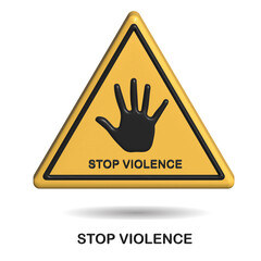 Black hand showing stop sign and stop violence inscription on yellow background.