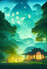 Fantasy Houses In a Lush Forest