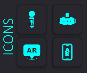 Set Augmented reality AR, VR controller game, Virtual glasses and icon. Black square button. Vector