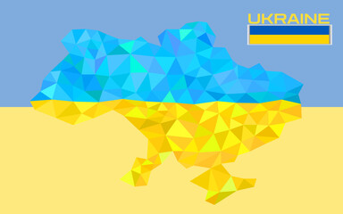 Ukraine map in geometric polygonal style on ukrainian flag background, national flag