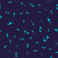 Set Fishing lure, rod and on seamless pattern. Vector