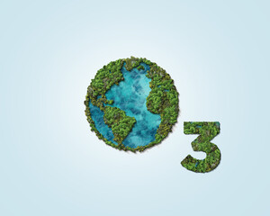 O3 - world ozone day concept design with green globe. Ozone day 3d illustration background. - obrazy, fototapety, plakaty