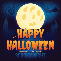 Halloween background with bats. Dark blue moon background