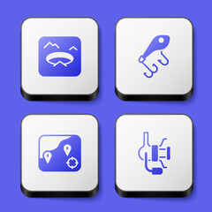 Fototapeta premium Set Winter fishing, Fishing lure, Location and Spinning reel for icon. White square button. Vector