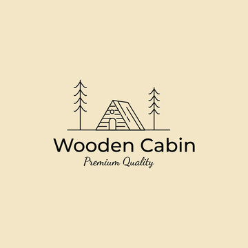 Cabin line art minimalist symbol icon logo vector illustration design