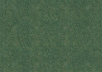 Fototapeta premium Hand-drawn unique abstract seamless ornament. Light green on a darker warm green background, with splatters of golden glitter. Paper texture. Digital artwork, A4. (pattern: p07-2b)