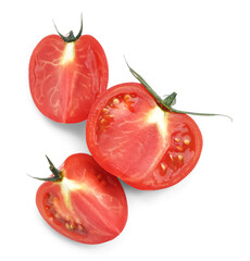 Ripe red tomatoes on white background