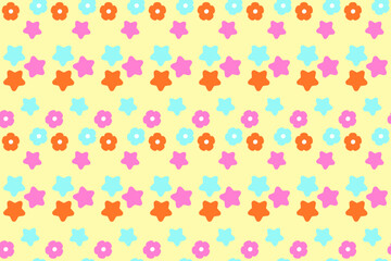 Colorful stars & flowers seamless pattern