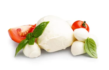 Foto op Plexiglas Tasty mozzarella cheese and tomatoes isolated on white background © Pixel-Shot