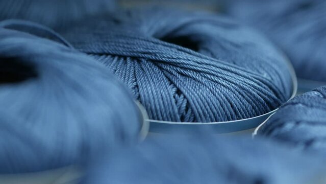 Close-up shot of blue color yarn 