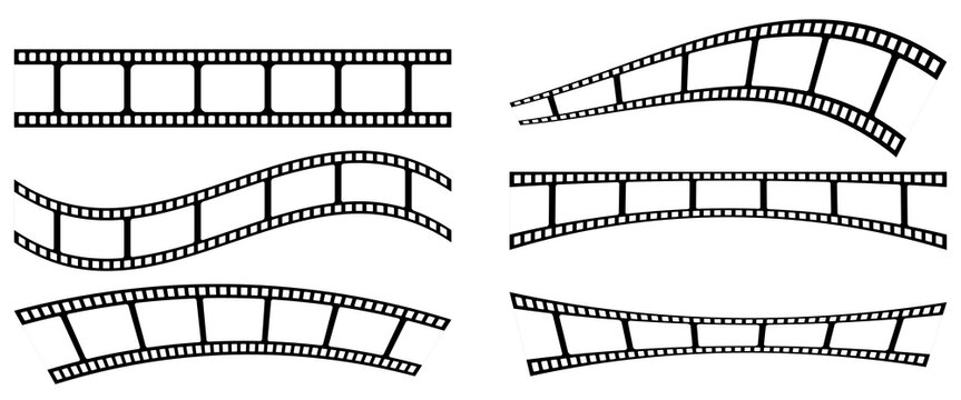 Film strip icon set. Video tape photo film strip frame. Vector illustration