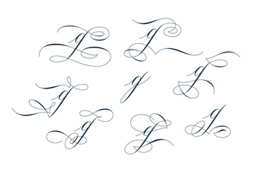 Set of calligraphic flourishes on letter g - obrazy, fototapety, plakaty