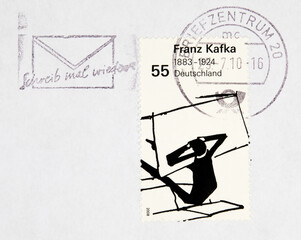 briefmarke stamp vintage retro alt old kafka brief used gebraucht frankiert cancel papier paper...