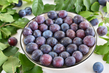 Fresh plums on plate
