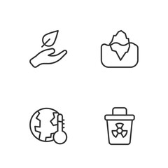 Fototapeta premium Set line Infectious waste, Earth melting to global warming, Leaf hand and Iceberg icon. Vector
