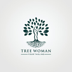 Abstract Human tree logo. Unique Tree Vector illustration with circles and abstract female shapes.