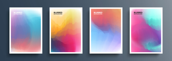 Set of multicolored backgrounds with abstract colored gradients waves. Color smoke effect. Bright color templates collection for brochures, posters, flyers and covers. Vector illustration.