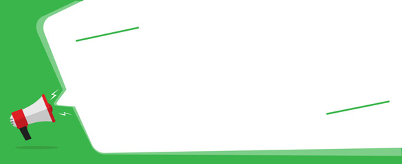Important announcement message template green color for good news vector or advertising banner attention event blank template with megaphone loud speaker information promotion graphic image