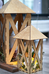 Wooden decorative lantern for candles.