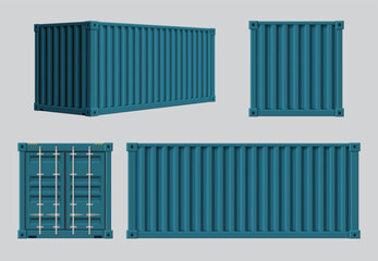 Cargo containers. Realistic open and closed steel cage for various transportation products shipping storage decent vector containers realistic