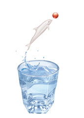 dauphin blanc, ballon, balle, sauter, giclé, jouer, en verre, liquide, froid, verser, clapoter, abattre, fraîcheur