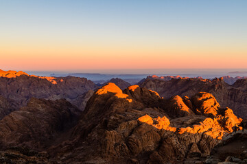 Fototapeta na wymiar Sunrise at the mount Sinai. Sinai peninsula, Egypt
