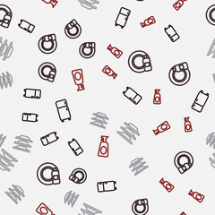 Set line Refrigerator, Dishwashing bottle and plate, Washing dishes and Cleaning spray with detergent on seamless pattern. Vector