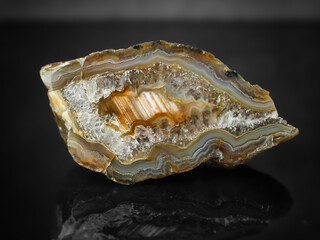 Collectible item of mineral agate. Banded variety of chalcedony. Produced in Russia, Chukotka.