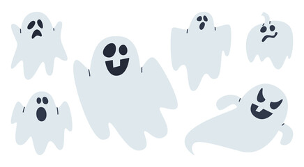 Сollection of ghosts for the elders. Halloween autumn horror. Flat vector illustration. Eps10