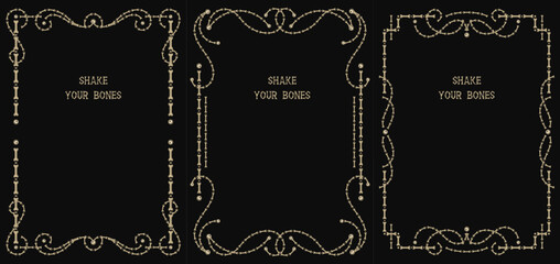 Set of vintage victorian frames made of bones and creepy eyes. Good for Halloween, Dia de Muertos holiday decoration. Template for menu, poster, invitation etc