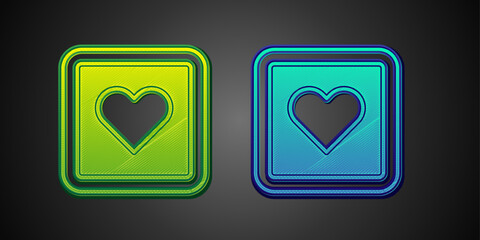 Green and blue Like heart icon isolated on black background. Counter Notification Icon. Follower Insta. Vector