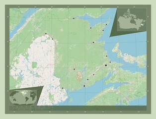 New Brunswick, Canada. OSM. Major cities