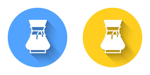 White Pour over coffee maker icon isolated with long shadow background. Alternative methods of brewing coffee. Coffee culture. Circle button. Vector