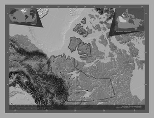 Northwest Territories, Canada. Bilevel. Labelled points of cities