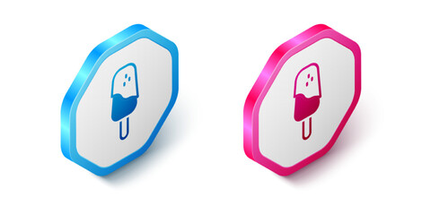 Isometric Ice cream icon isolated on white background. Sweet symbol. Hexagon button. Vector