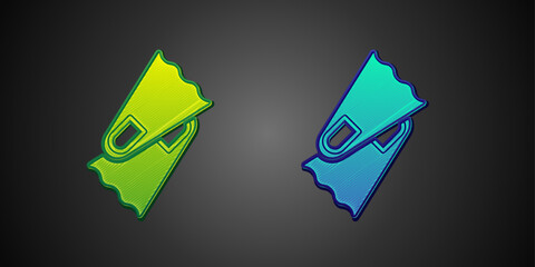 Green and blue Rubber flippers for swimming icon isolated on black background. Diving equipment. Extreme sport. Diving underwater equipment. Vector © Iryna