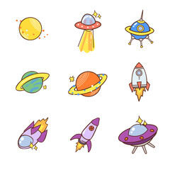 Spacecraft Planets Flat Illustration Elements