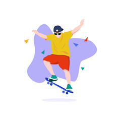Sports Fitness Skateboarding Teenage Flat Illustration 
