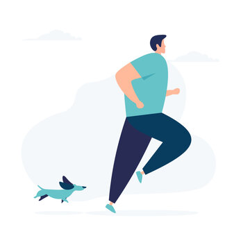 Running Man Character Dog Flat Minimalistic Illustration