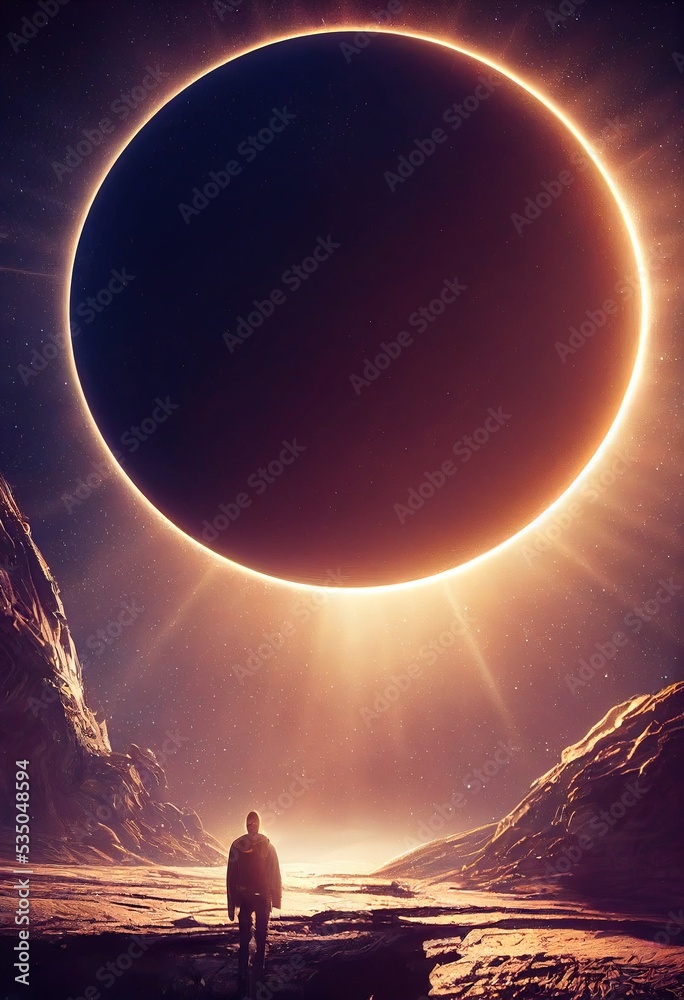 Wall mural an astronaut walks around an alien planet and explores its surface. the concept of space travel and 