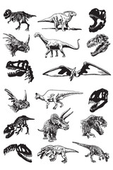 Graphical set of dinosaurs isolated on white background,vector illustration for tattoo and printing © Алексей Воробьёв