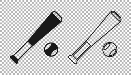 Black Baseball bat with ball icon isolated on transparent background. Vector