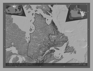 Quebec, Canada. Bilevel. Labelled points of cities