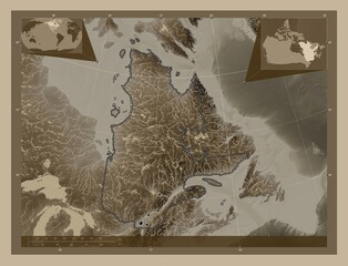 Quebec, Canada. Sepia. Major cities