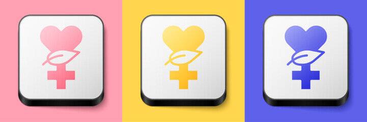 Fototapeta premium Isometric Ethnoscience icon isolated on pink, yellow and blue background. Gardening, ethnoscience and organic concept. Square button. Vector