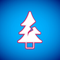 White Tree icon isolated on blue background. Forest symbol. Vector